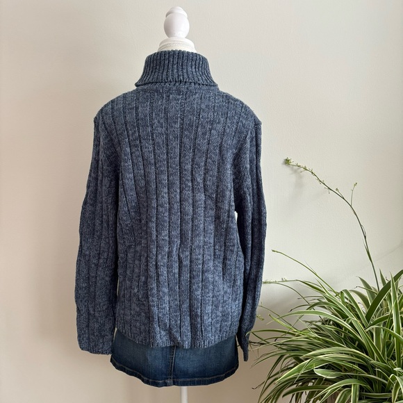 vintage blue chunky cableknit turtleneck sweater - Picture 6 of 8